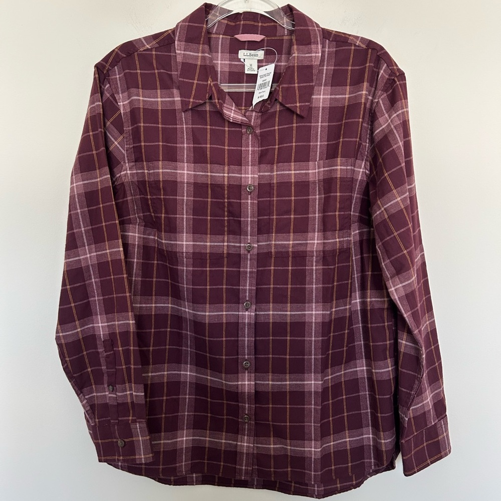 NWT L.L. Bean Whisperweight Flannel‎ Button Shirt Size Medium Dark Plum